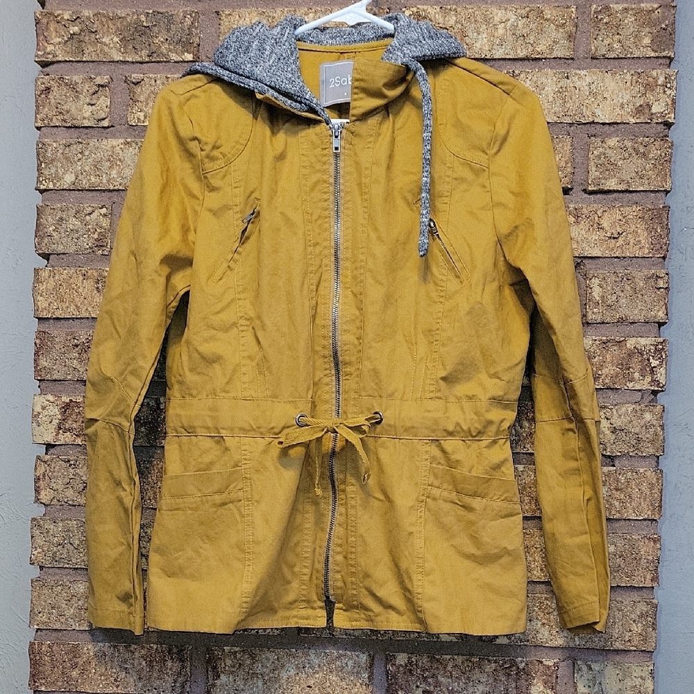 2Sable Jacket Dark Mustard Cotton Hooded Double Zip Size Medium